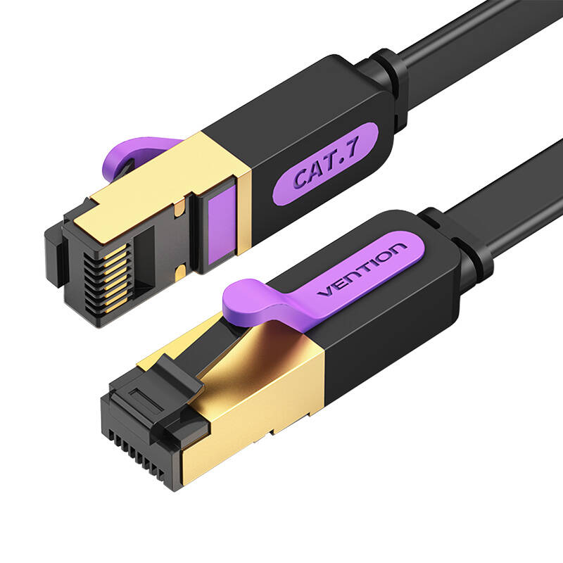 Plokščias tinklinis laidas UTP CAT7 Vention ICABF RJ45 Ethernet 10Gbps 1m juodas
