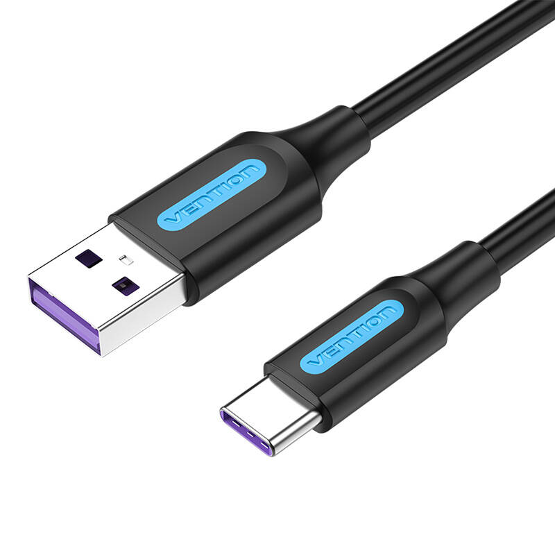 USB 2.0 A į USB-C kabelis Vention CORBI, 5A, 3 m, juodas PVC