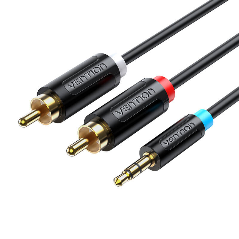 Kabelinis garso adapteris 3,5 mm vyriškos lyties į 2x RCA vyriškos lyties "Vention BCLBK" 8 m juodas