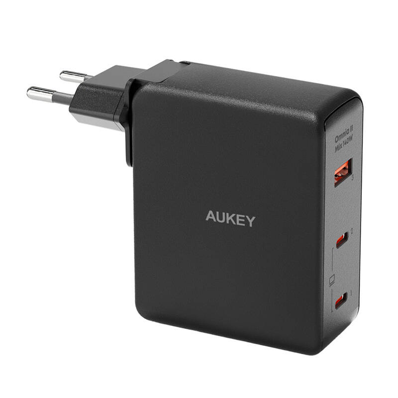 Sieninis įkroviklis "Aukey PA-B7O", 1xUSB-A, 2xUSB-C, 140W GaN (juodas)