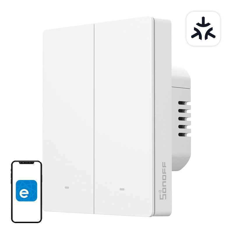 SONOFF M5-2C-80W WiFi Matter išmanusis sieninis jungiklis (2 kanalai, rėmeliui)