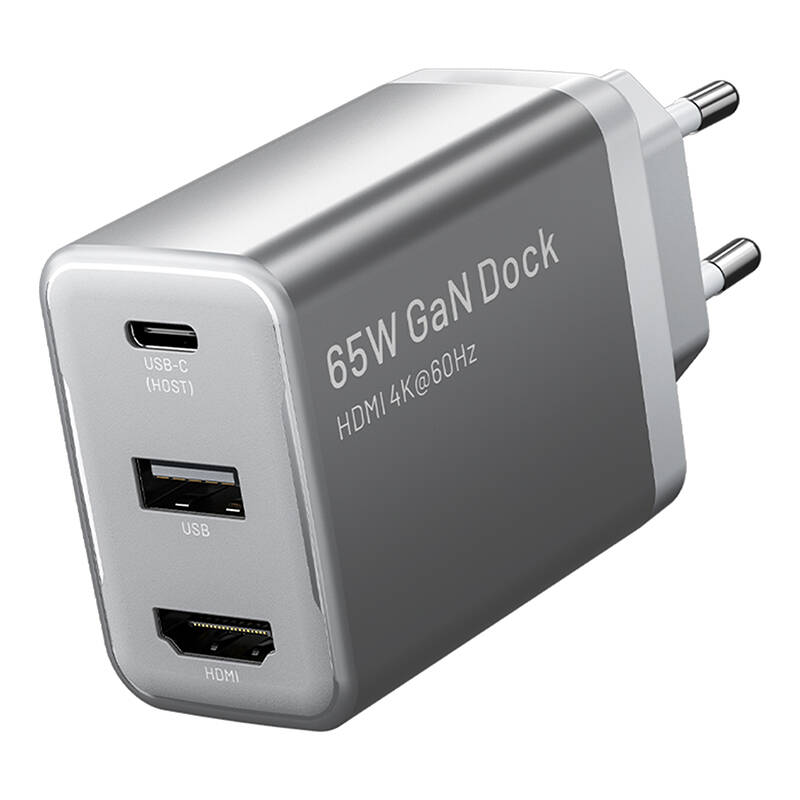 "Vention FJAH0-EU" USB(C+A)+HDMI GaN tinklo įkroviklis (60W/5W/4K@60Hz) (pilka)