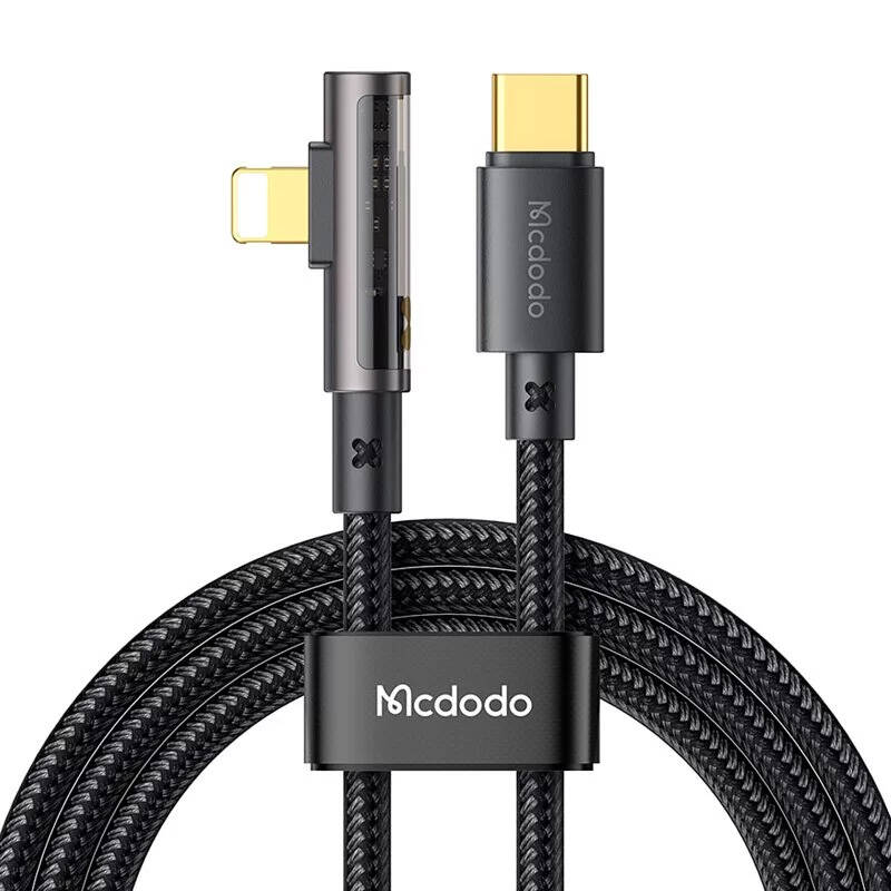 "McDodo CA-3390" 36W 1,2 m USB-C ir "Lightning" kampinis kabelis (juodas)