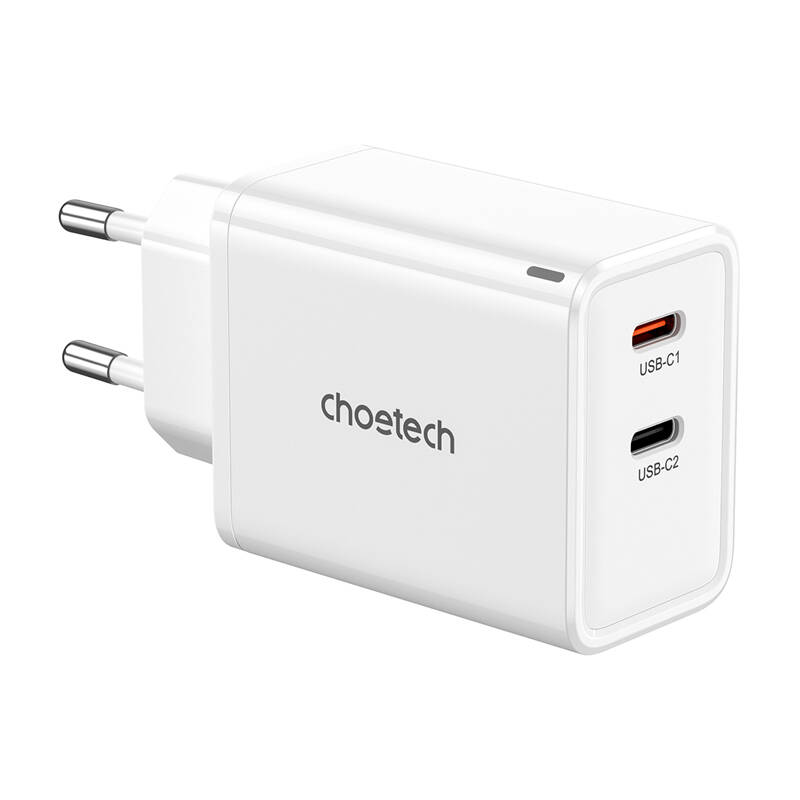 "Choetech" PD6013, GaN, 2x USB-C, PD65W tinklo įkroviklis (baltas)