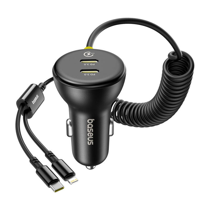 60W Baseus automobilinis USB-C įkroviklis + Lightning kabelis (juodas)