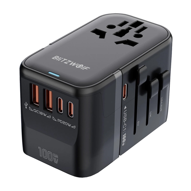 Blitzwolf BW-TA2 5-in-1 kelionių adapteris 2xUSB PD + 2xC QC + C GaN 100W