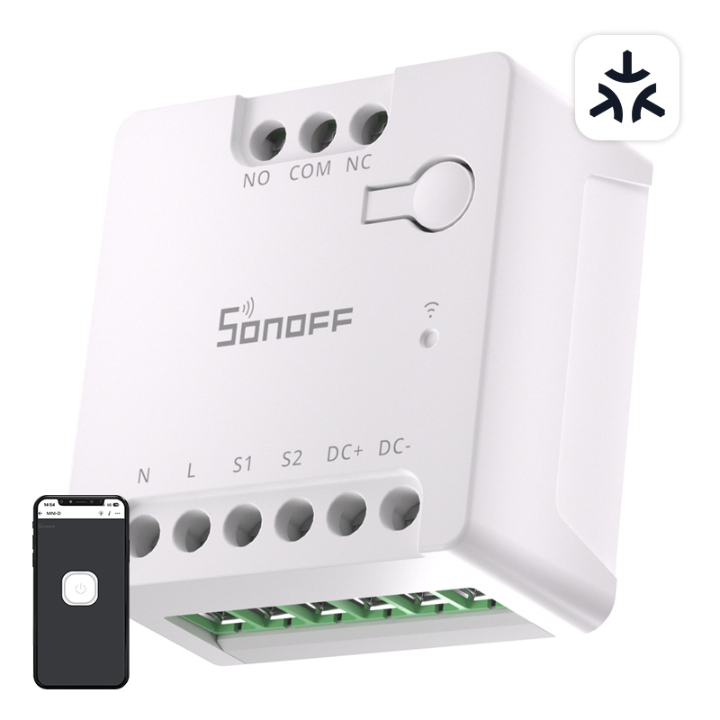 SONOFF MINI-D išmanusis WiFi Matter jungiklis (AC/DC 12-48V, sausas kontaktas)