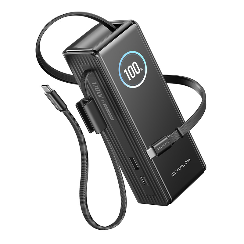 "EcoFlow RAPID Powerbank" 25000 mAh, 170 W (įmontuoti 100 W kabeliai).