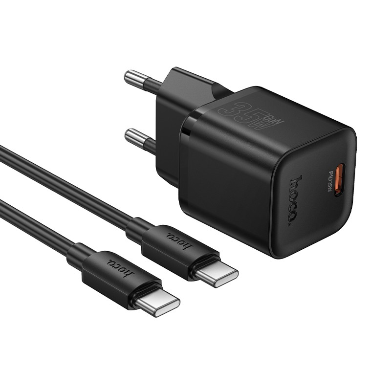 Įkroviklis Hoco N66 35W GaN USB-C/USB-A + USB-C to USB-C cable 1.0m juodas