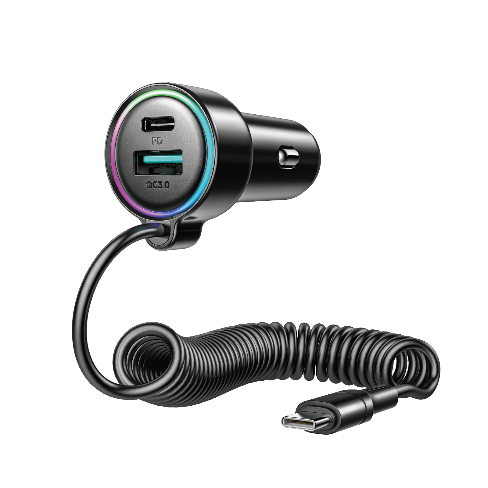 Joyroom JR-CL07 72W 3in1 automobilinis įkroviklis su 1.6m USB-C kabeliu – juodas