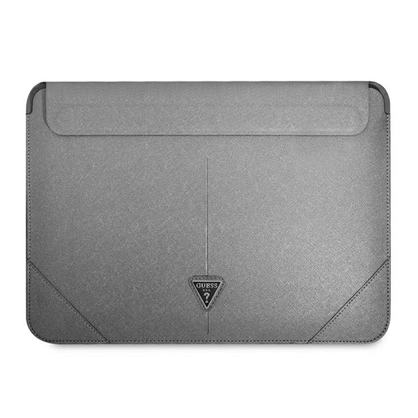 Guess Saffiano Triangle Logo dėklas 16" nešiojamam kompiuteriui - sidabrinis