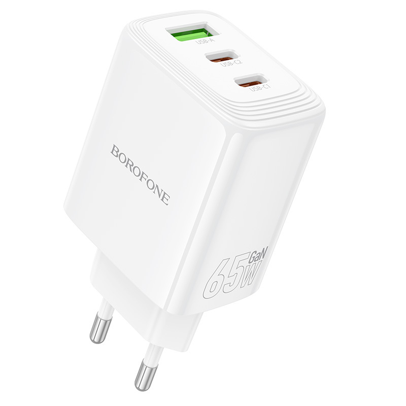 Borofone sieninis įkroviklis BN32 Cargador GaN - USB + 2xType C - QC 3.0 PD 65W baltas