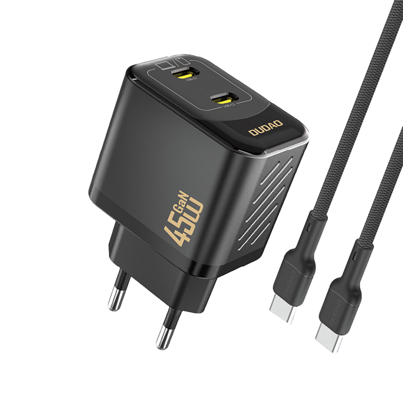 Dudao A28PCEU PD 45W GaN 2xUSB-C Wall Įkroviklis with USB-C Laidas - Juodas