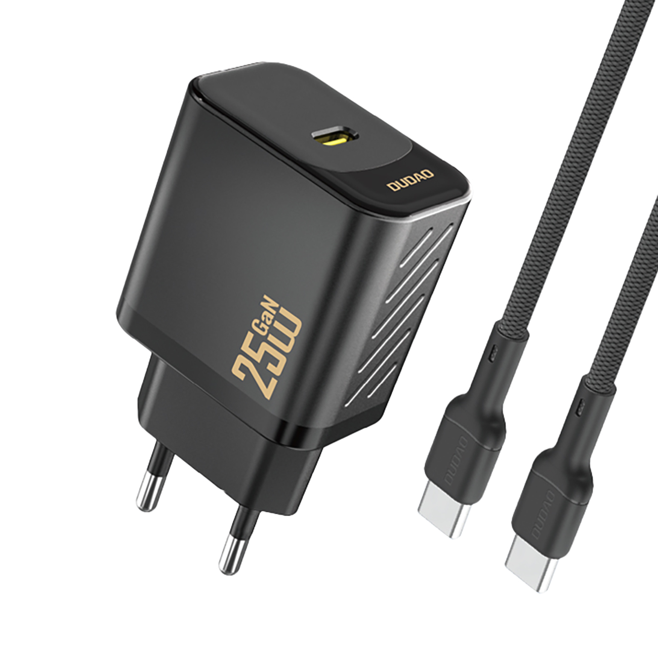 Dudao A27CEU PD 25W GaN SB-C Wall Įkroviklis with USB-C Laidas - Juodas