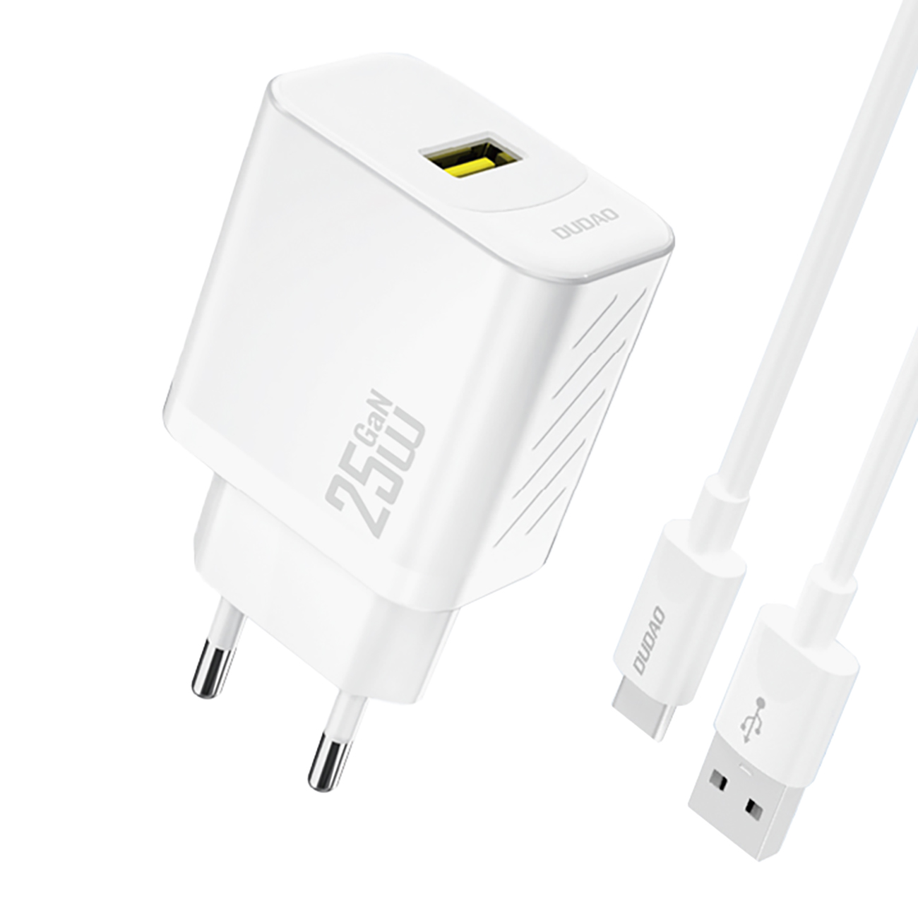 Dudao A27STEU 25W GaN USB-A Wall Įkroviklis with USB-A - USB-C Laidas - Baltas