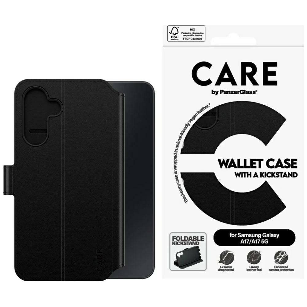 CARE by PanzerGlass Piniginė Dėklas M. Kickstand for Samsung Galaxy M17 5G / A17 / A17 5G - juodas