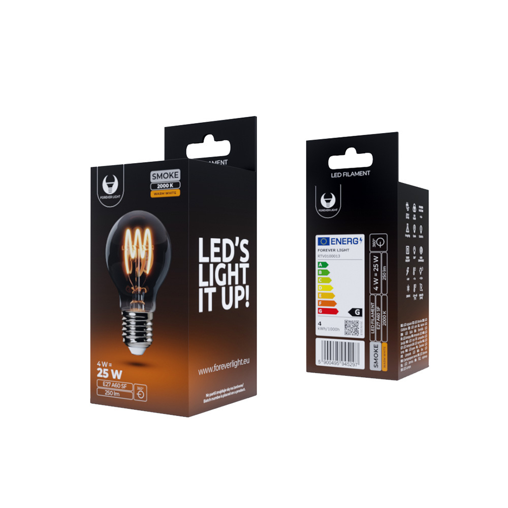 LED Bulb Filamentas E27 A60 4W 230V 2000K 250lm SF smoked Forever Light