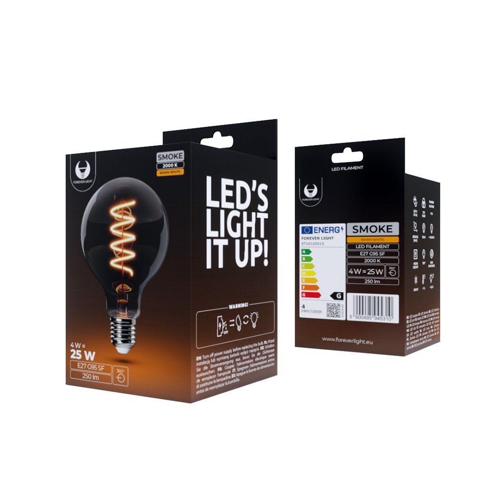 LED Bulb Filamentas E27 G95 4W 230V 2000K 250lm SF smoked Forever Light