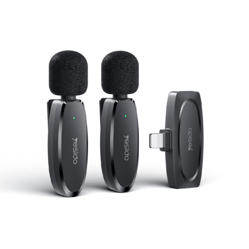 YESIDO KR14 MICROPHONE MEMS 2PCS WITH CLIP LIGHTNING BELAIDIS 2,4GHz juodas