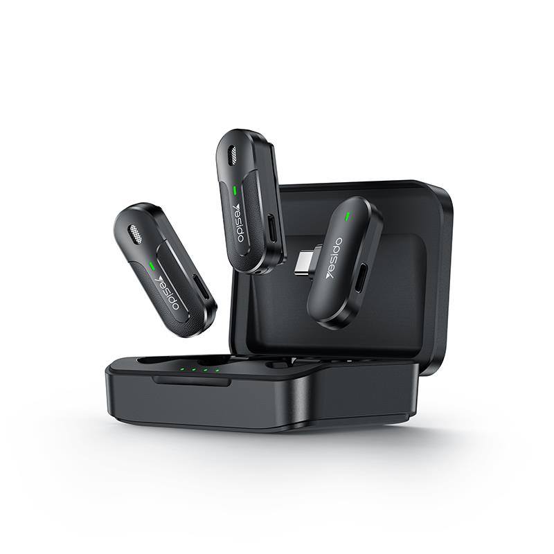 YESIDO KR17 MICROPHONE MEMS 2PCS WITH CLIP TYPE-C BELAIDIS 2,4GHz juodas