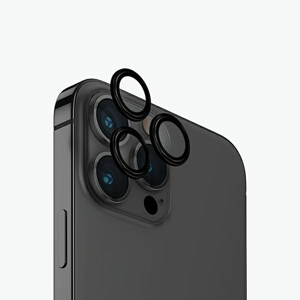UNIQ Optix Aluminium Camera Lens Protector iPhone 15 Pro 6.1" vidurnakčio juodas szkło na obiektyw aparatu z aplikatorem