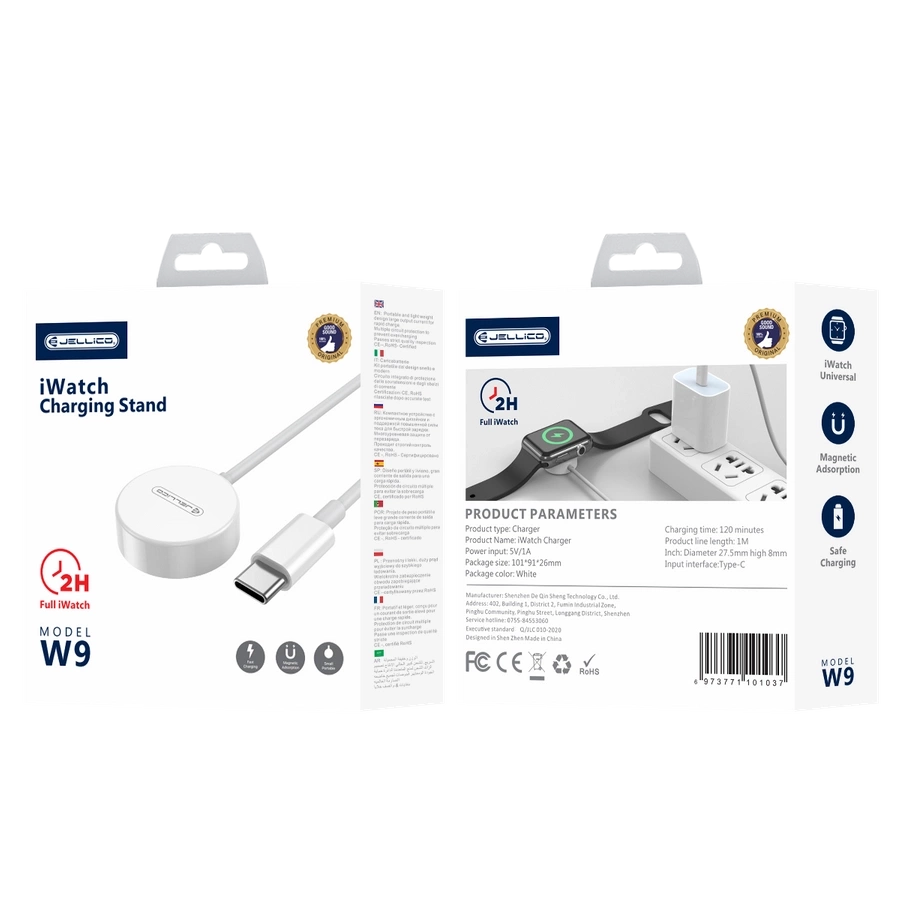JELLICO laidas W9 USB-C - Apple Watch 3W 1M Baltas