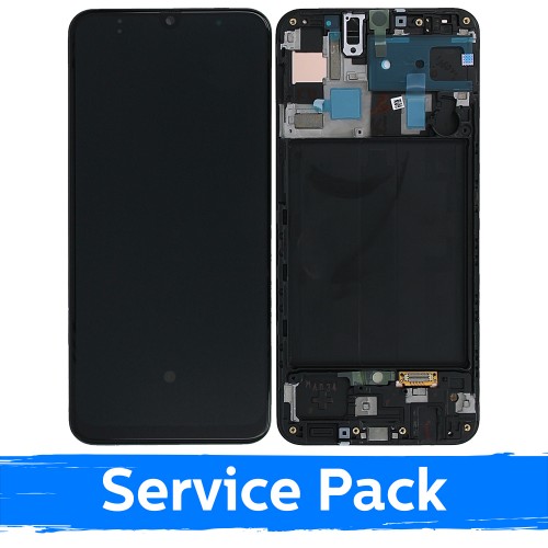 Ekranas skirtas Samsung A505 2019 A50 juodas su rėmeliu (Service Pack)