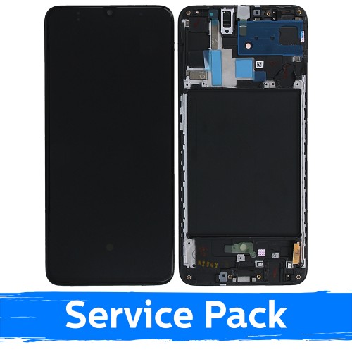 Ekranas skirtas Samsung A705 2019 A70 juodas su rėmeliu (Service Pack)