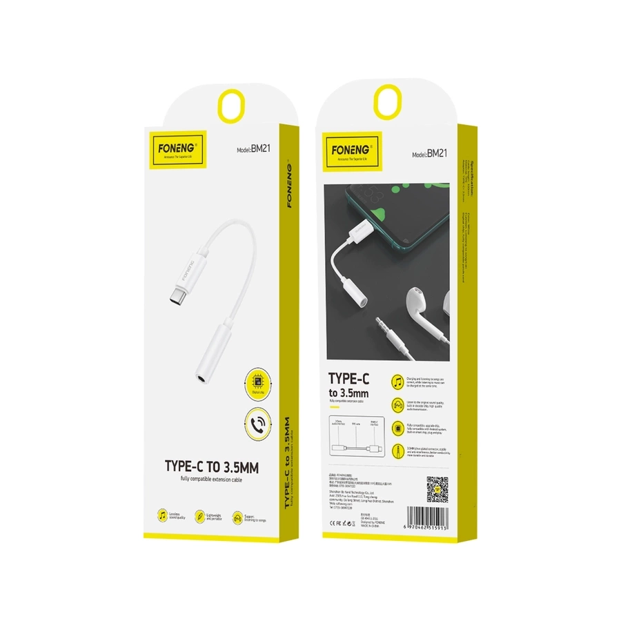 FONENG adapteris BM21 USB-C - JACK 3.5MM 0.1M baltas