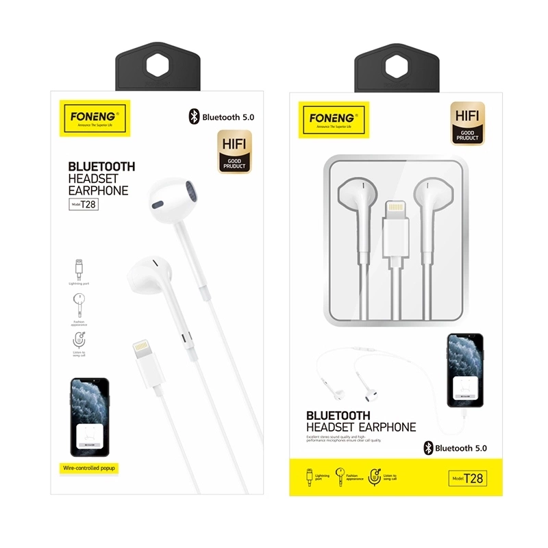 FONENG laidinės ausinės T28 Lightning su mikrofonu 1.2M baltas