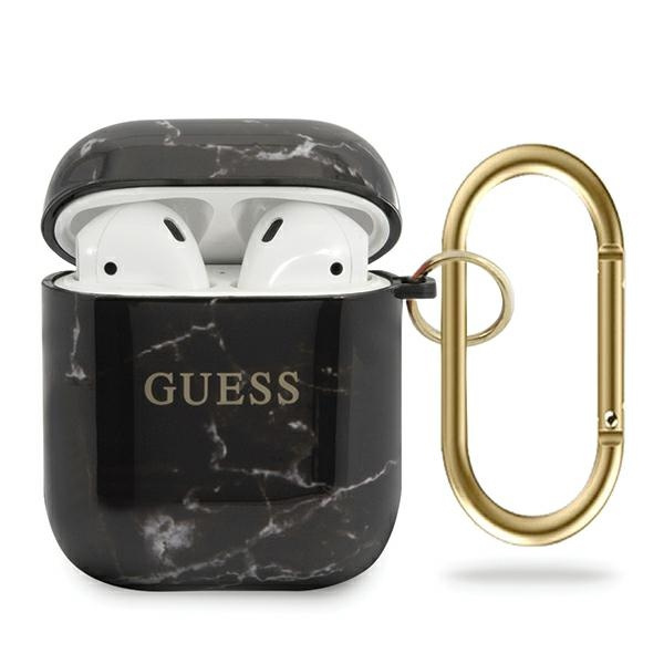 Guess GUACA2TPUMABK AirPods 1/2 dėklas juodas Marble Collection