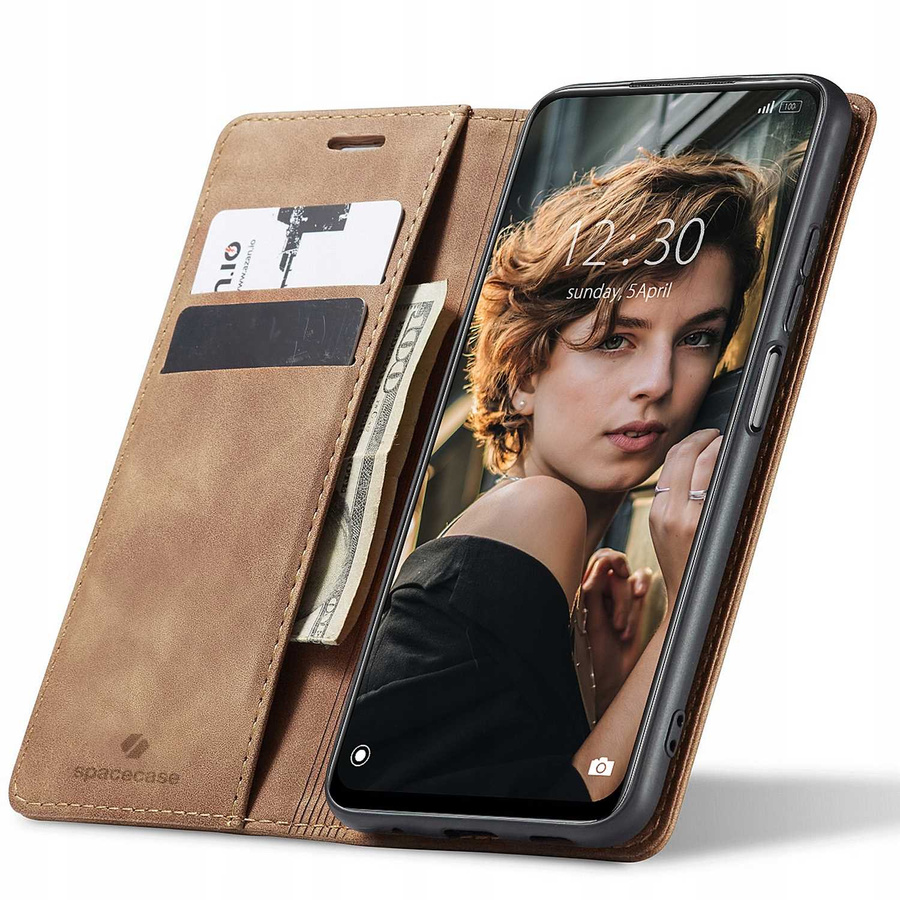 Spacecase piniginės dėklas Poco M3 Pro/Redmi Note 10 5G šviesiai rudas