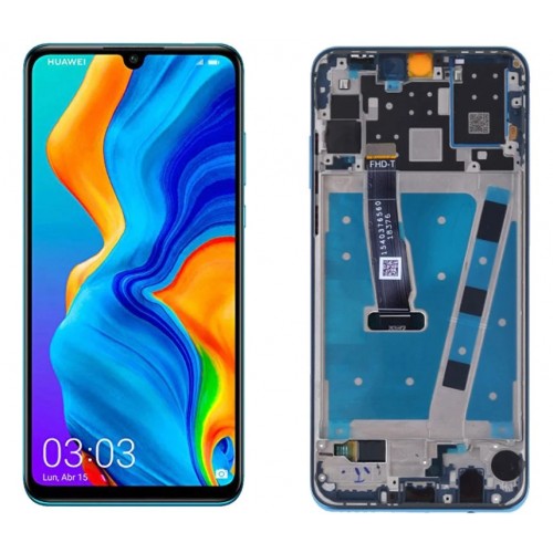 Ekranas skirtas Huawei P30 Lite su rėmeliu / Pearl White / OEM