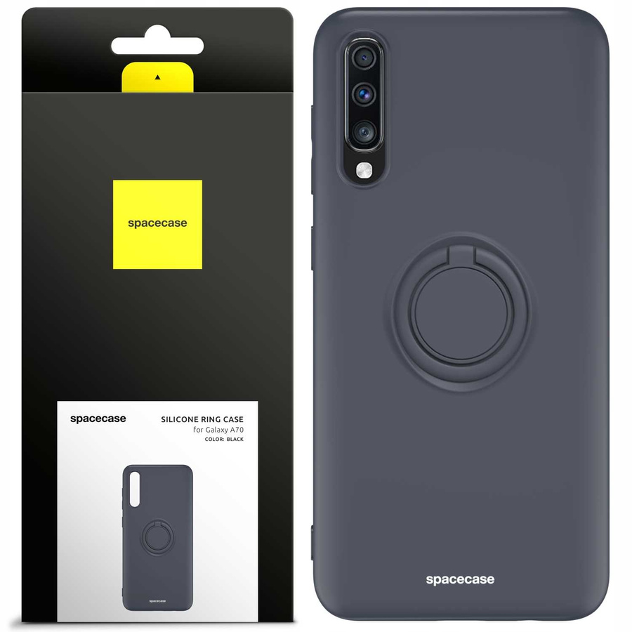 Spacecase Silikoninis dėklas su žiedu Galaxy A70 juodas