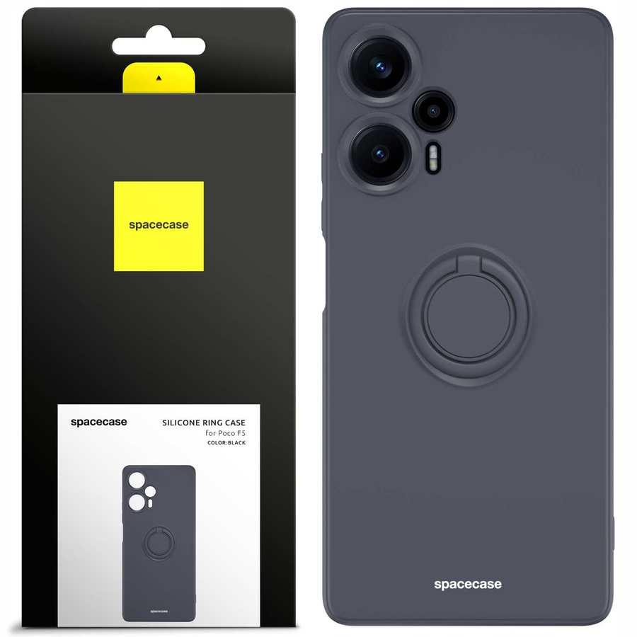 Spacecase Silikoninis dėklas su žiedu Poco F5 juodas