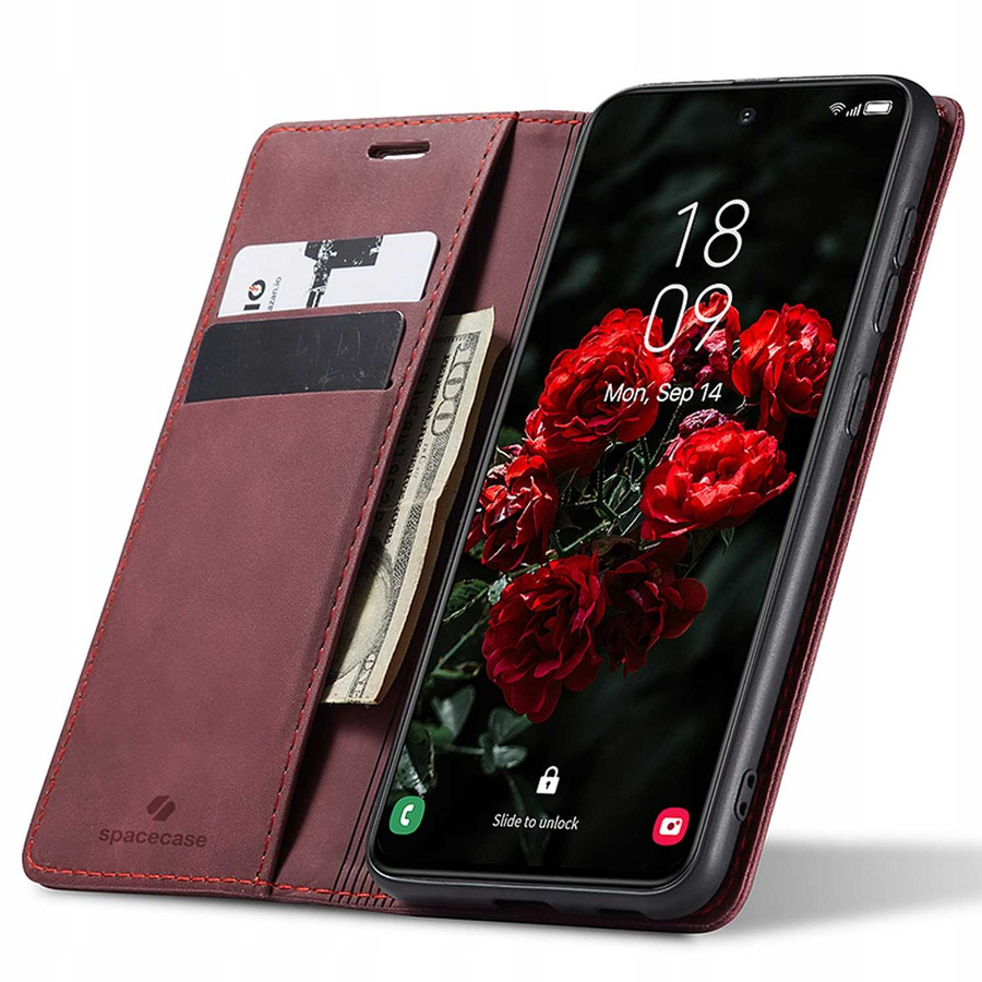 Spacecase Dėklas Wallet Galaxy S24 FE raudonas