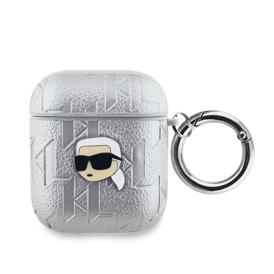 Karl Lagerfeld PU Embossed Karl Head Dėklas AirPods 1/2 sidabrinis