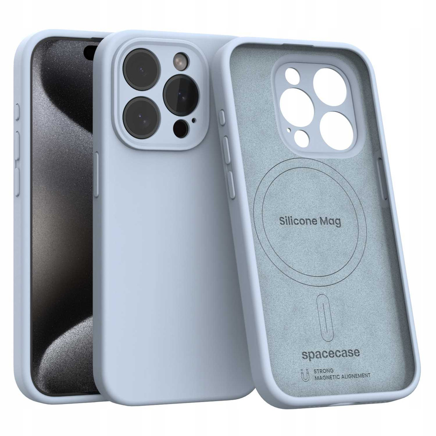 Spacecase Dėklas Silicone Mag iPhone 15 Pro šviesiai mėlynas