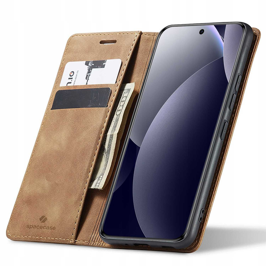 Spacecase dėklas Wallet POCO M8 Pro 5G/RM Note 15 Pro+ 5G šviesiai rudas