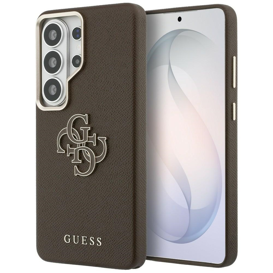 Guess dėklas Grained Big 4G Metal Logo skirtas Samsung Galaxy S26 Ultra rudas