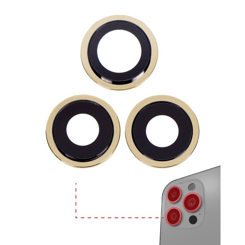 Galinės kameros stikliukas skirtas Apple iPhone 11 Pro / Pro Max galinės kameros stikliukas originalus / 3vnt / (su auksiniu rėmeliu)