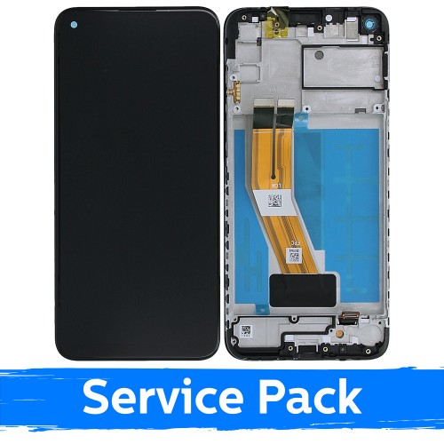Ekranas skirtas Samsung A115 A11 juodas su rėmeliu (Service Pack)