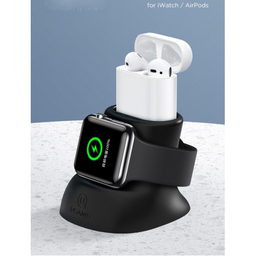 Dėklas USAMS "ZJ051" juodas 2in1 (skirtas iWatch / AirPods įkrovikliams) silikoninis juodas