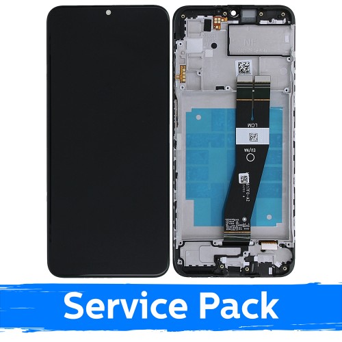 Ekranas skirtas Samsung A037G A03s EU juodas su rėmeliu (Service Pack)