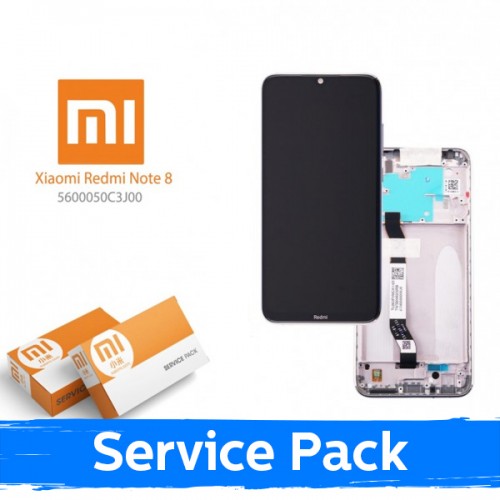 Ekranas skirtas Xiaomi Redmi Note 8 (Note 8 2021) su rėmeliu / White / (Service Pack)