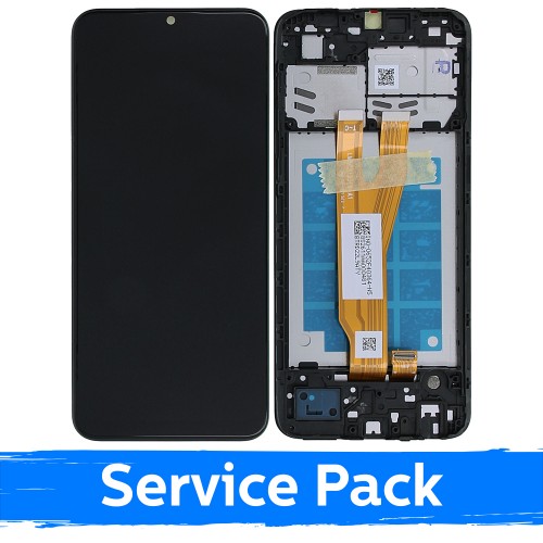 Ekranas skirtas Samsung A032 A03 Core juodas su rėmeliu (Service Pack)