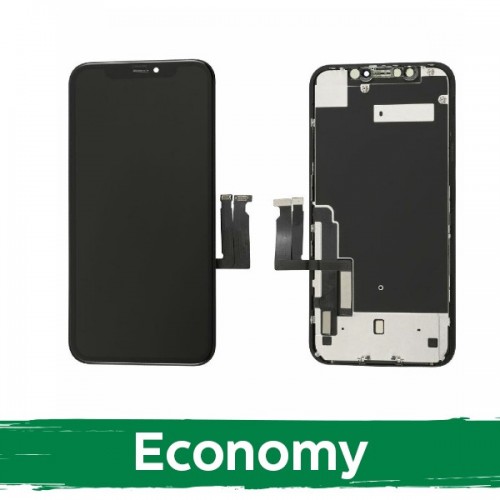 Ekranas skirtas iPhone XR juodas (INCELL su metaline skarda / Economy)