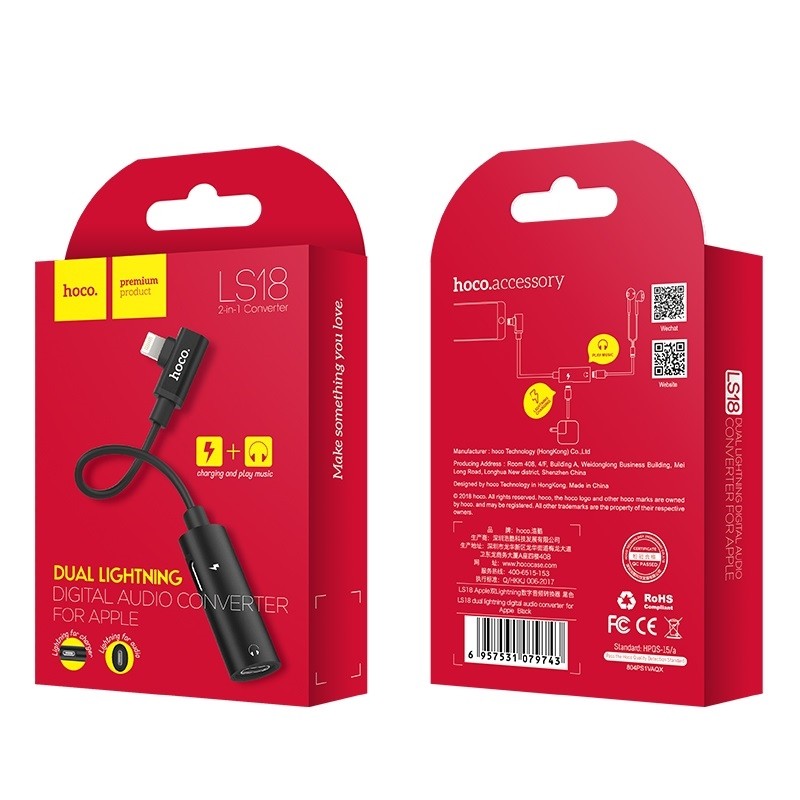 Adapteris Dual "lightning" Hoco LS18 raudonas