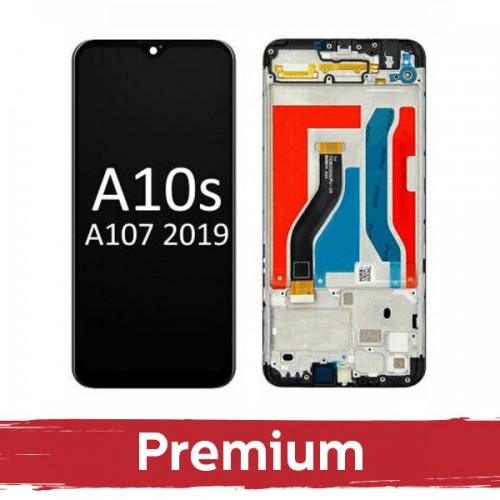 Ekranas skirtas Samsung A107 A10s juodas su rėmeliu OEM