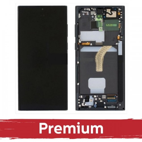 LCD ekranas suderinamas su Samsung S908 S22 Ultra su rėmeliu / Phantom juodas / OEM